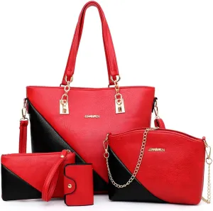 Dayfine 4 pcs Handbags set for Women Fashion Tote Shoulder Bag Purse PU Leather Satchel Chain Crossbody Bag Wallet Clutch