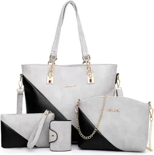 Dayfine 4 pcs Handbags set for Women Fashion Tote Shoulder Bag Purse PU Leather Satchel Chain Crossbody Bag Wallet Clutch