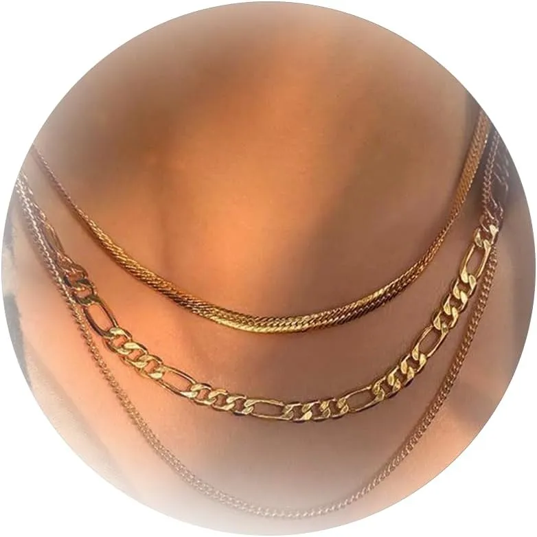 Dcfywl731 Herringone Necklaces Gold Layered Necklaces for Men Statement Punk Necklace Street Style Necklace Jewelry Gifts for Boyfriend