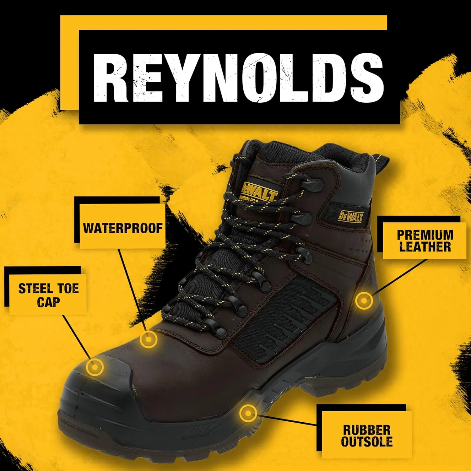 DEWALT Reynolds Men's Waterproof, Leather, Steel Toe, Safety Work Boot