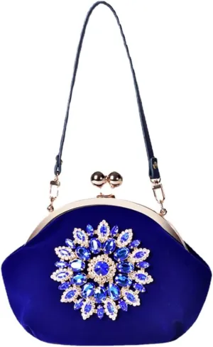 Diamond Bag Woman Wedding Bridal Clutch Bag Totes Flower Crystal Retro Velvet Handbag