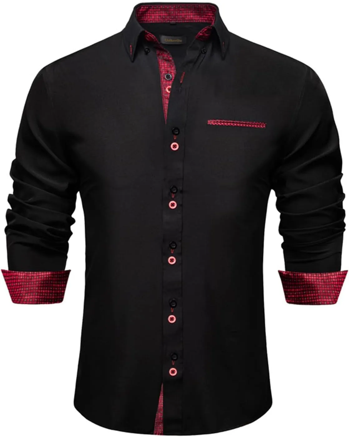 DiBanGu Mens Dress Shirts Casual Long Sleeve Button Down Shirts Cotton Inner Contrast Shirt for Party Business
