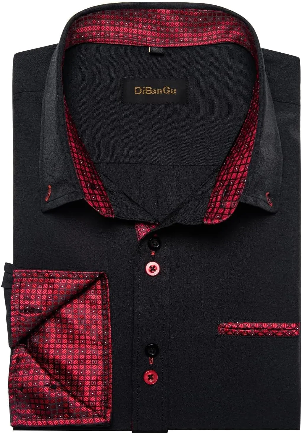 DiBanGu Mens Dress Shirts Casual Long Sleeve Button Down Shirts Cotton Inner Contrast Shirt for Party Business