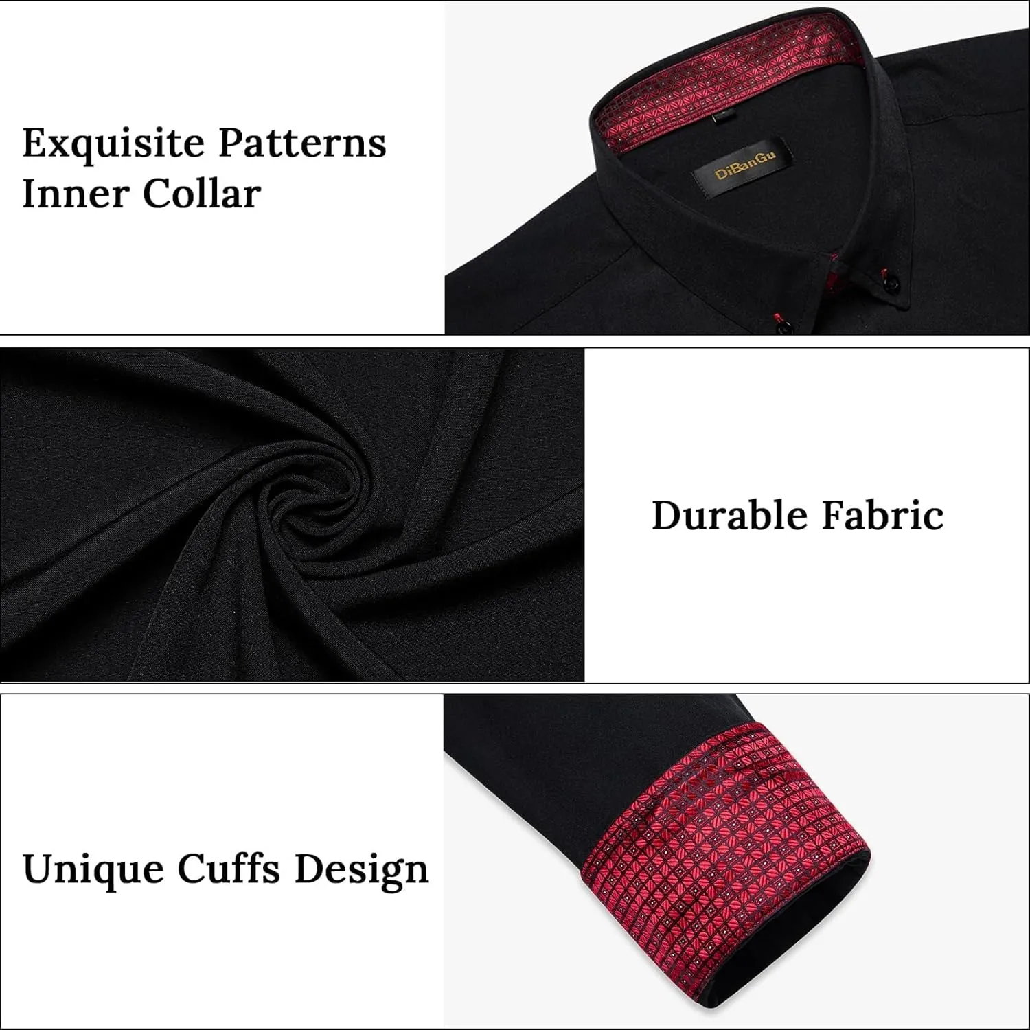 DiBanGu Mens Dress Shirts Casual Long Sleeve Button Down Shirts Cotton Inner Contrast Shirt for Party Business