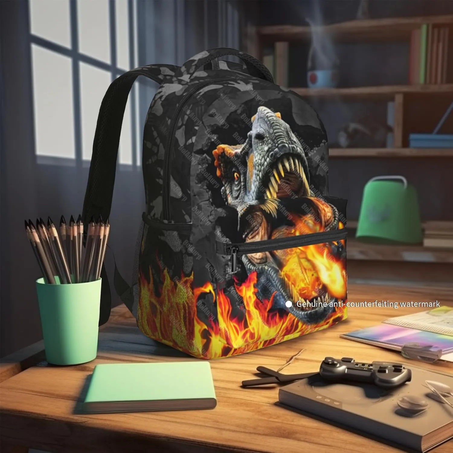 Dinosaur Backpack for Boys & Girls Dinosaur Backpack for Kids Fire Animal Print School Backpacks For Boys Lightweight Waterproof Adjustable Bookbag for Children Teens Daypack