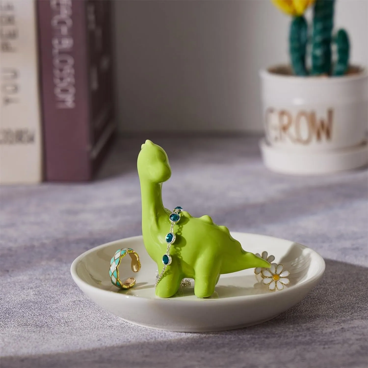 Dinosaur Ring Holder Jewelry Dish, Ceramic Jewelry Holder Jewelry Tray Preppy Room Decor, Cute Gifts for Women Girls Birthday Wedding Christmas