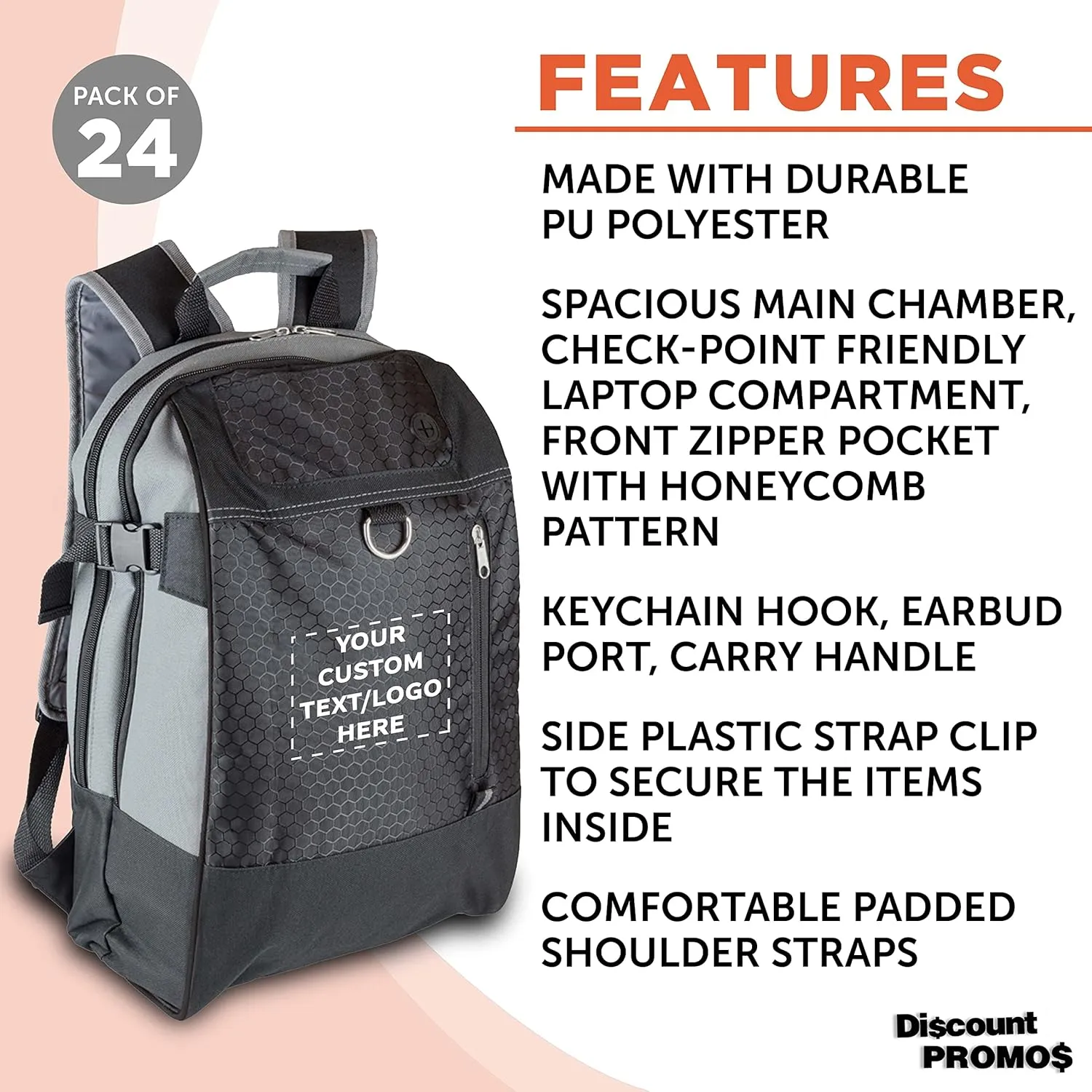 DISCOUNT PROMOS Custom Transit Backpacks Set of 24, Personalized Bulk Pack - Bring Everywhere You Go, Perfect for Travellers, and for Everyday Use - Black