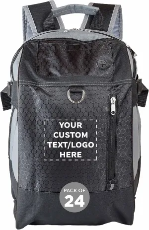 DISCOUNT PROMOS Custom Transit Backpacks Set of 24, Personalized Bulk Pack - Bring Everywhere You Go, Perfect for Travellers, and for Everyday Use - Black