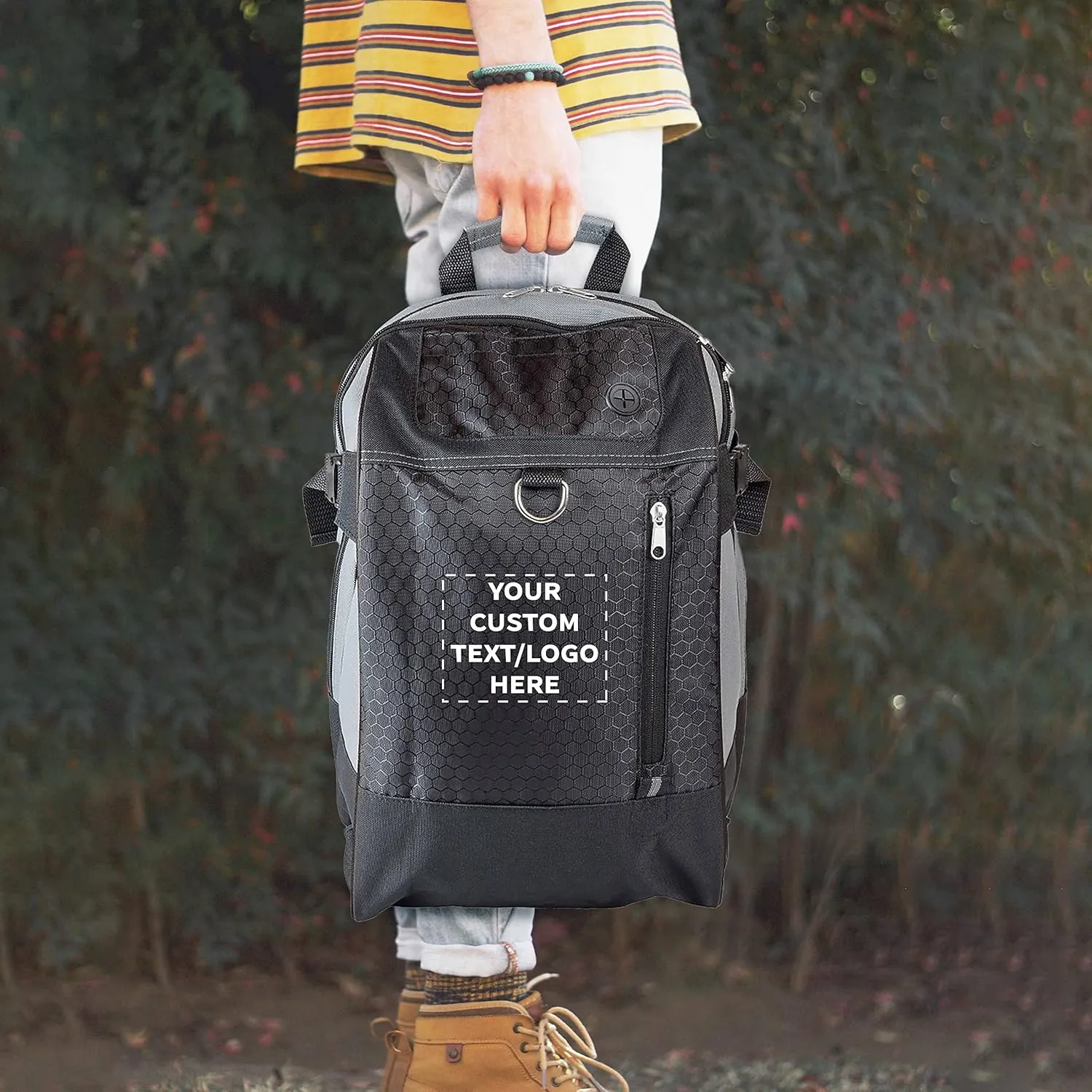 DISCOUNT PROMOS Custom Transit Backpacks Set of 24, Personalized Bulk Pack - Bring Everywhere You Go, Perfect for Travellers, and for Everyday Use - Black