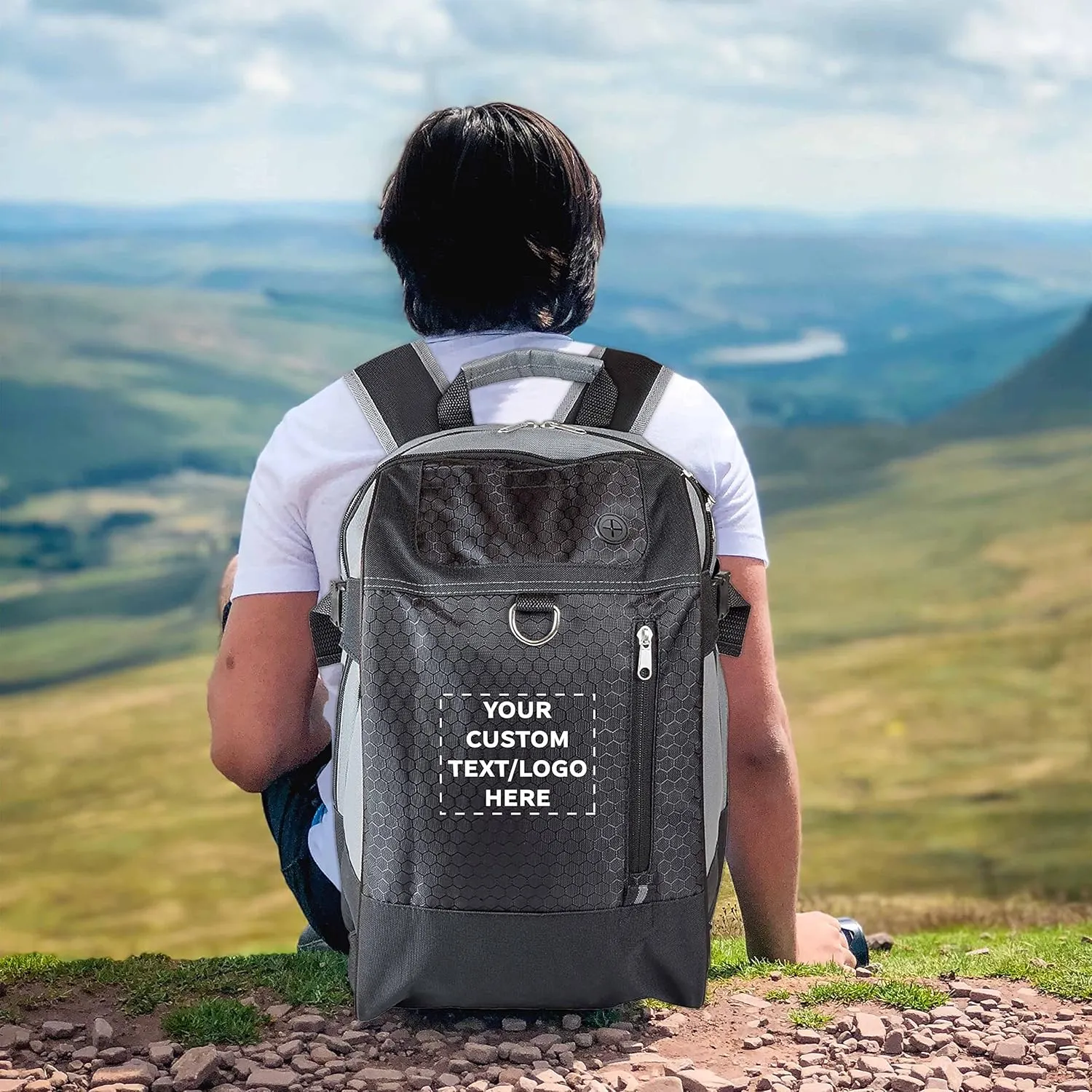 DISCOUNT PROMOS Custom Transit Backpacks Set of 24, Personalized Bulk Pack - Bring Everywhere You Go, Perfect for Travellers, and for Everyday Use - Black