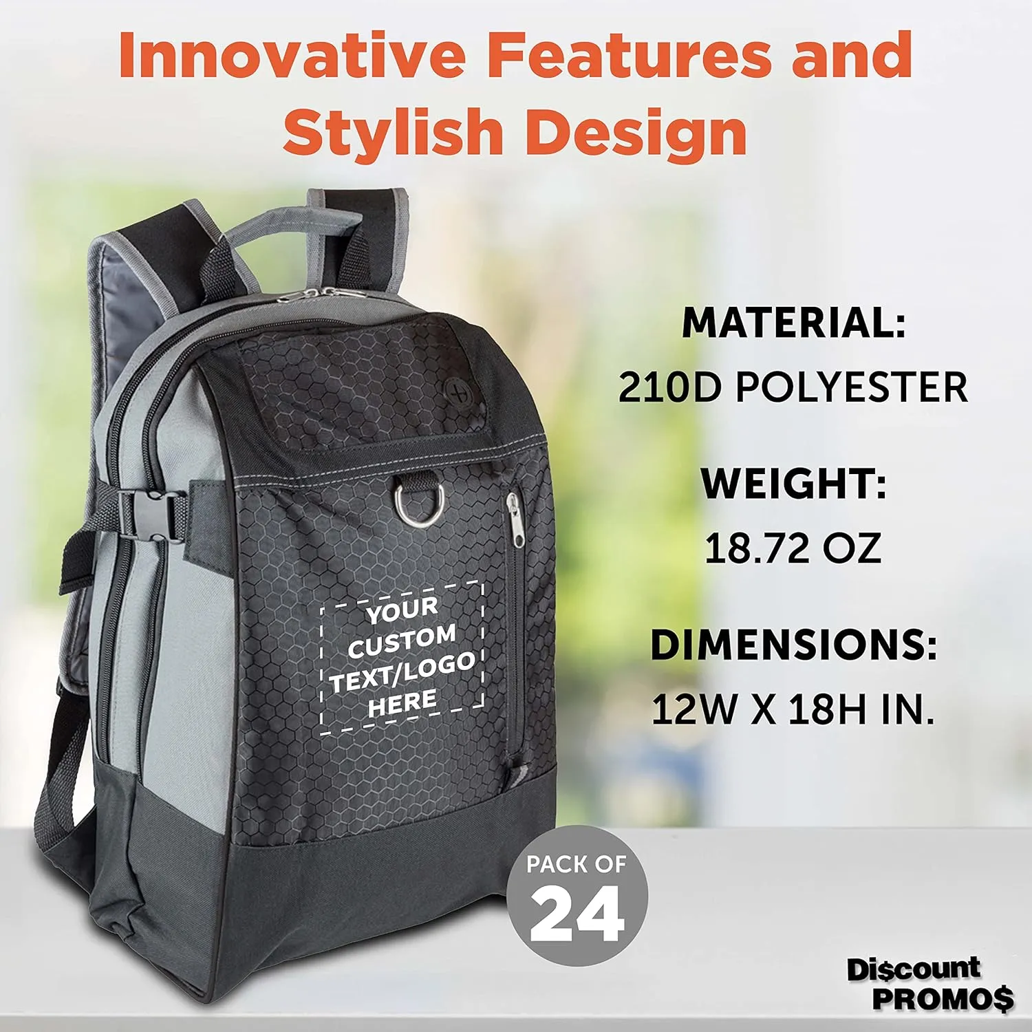 DISCOUNT PROMOS Custom Transit Backpacks Set of 24, Personalized Bulk Pack - Bring Everywhere You Go, Perfect for Travellers, and for Everyday Use - Black