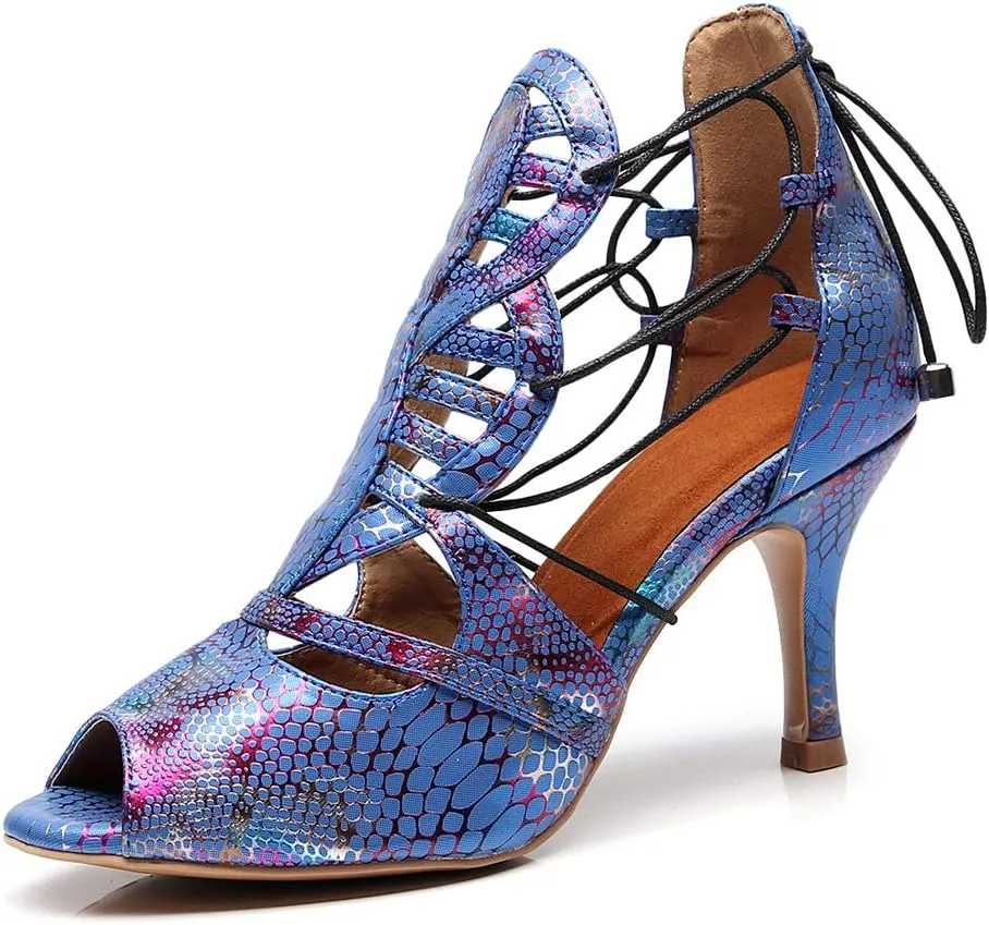 DKZSYIM Women Leather Ballroom Dance Shoes Latin Salsa Tango Performance Fashion Sandals,Model QJW1007