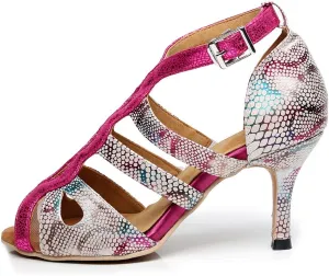 DKZSYIM Women Leather Ballroom Dance Shoes Latin Salsa Tango Performance Fashion Sandals,Model QJW1007