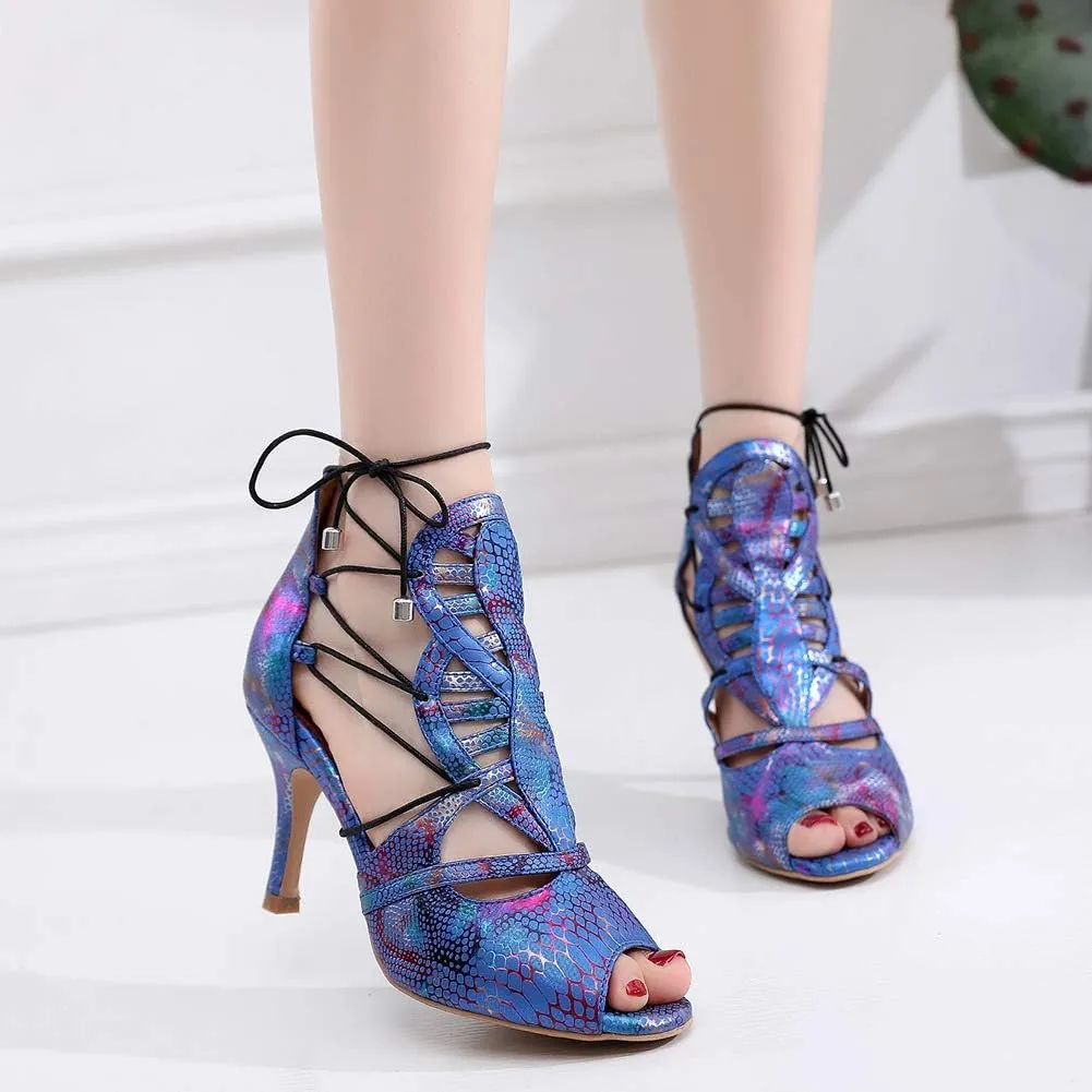 DKZSYIM Women Leather Ballroom Dance Shoes Latin Salsa Tango Performance Fashion Sandals,Model QJW1007