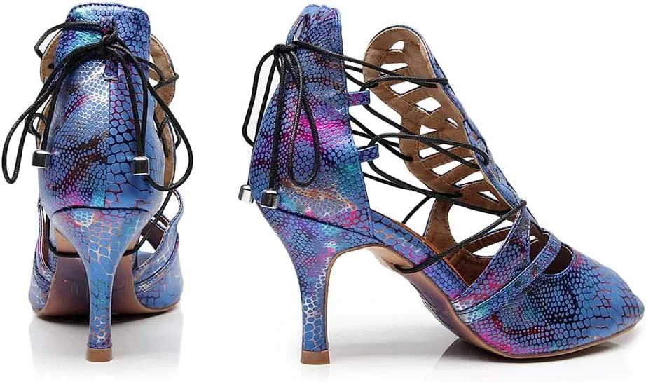 DKZSYIM Women Leather Ballroom Dance Shoes Latin Salsa Tango Performance Fashion Sandals,Model QJW1007