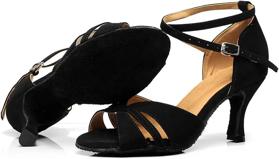 DKZSYIM Women's Latin Dance Shoes Suede Ballroom Salsa Wedding Performance Sandals,Model QJW1001