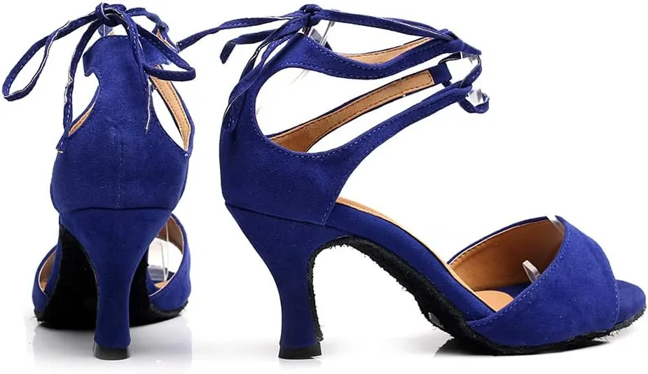 DKZSYIM Women's Latin Dance Shoes Suede Ballroom Salsa Wedding Performance Sandals,Model QJW1001