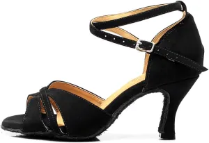 DKZSYIM Women's Latin Dance Shoes Suede Ballroom Salsa Wedding Performance Sandals,Model QJW1001