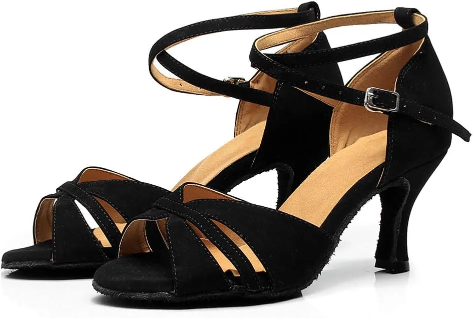 DKZSYIM Women's Latin Dance Shoes Suede Ballroom Salsa Wedding Performance Sandals,Model QJW1001