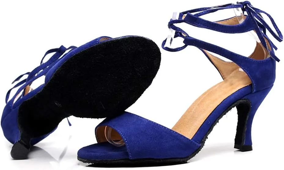 DKZSYIM Women's Latin Dance Shoes Suede Ballroom Salsa Wedding Performance Sandals,Model QJW1001
