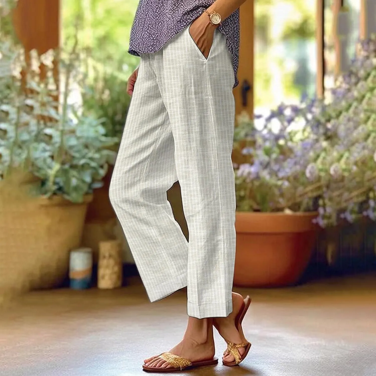 Drawstring Linen Pants Women Floral Cotton Linen Casual Pants Black Linen Pants Women Cropped Linen Pants Women