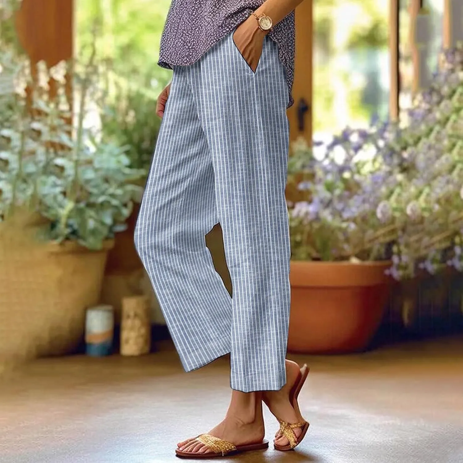 Drawstring Linen Pants Women Floral Cotton Linen Casual Pants Black Linen Pants Women Cropped Linen Pants Women