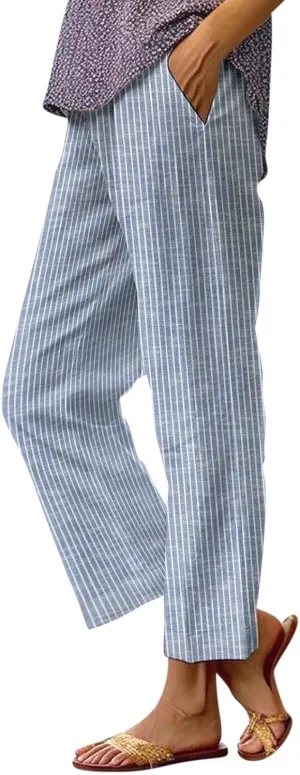 Drawstring Linen Pants Women Floral Cotton Linen Casual Pants Black Linen Pants Women Cropped Linen Pants Women