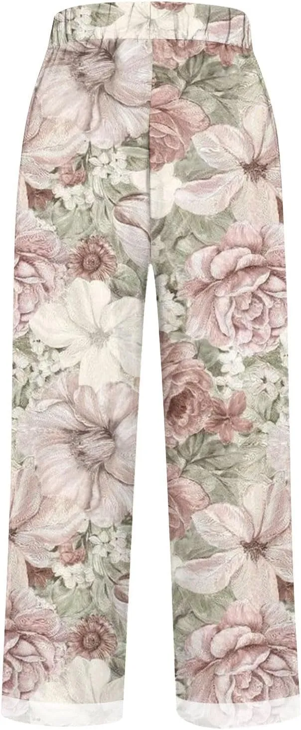 Drawstring Linen Pants Women Floral Cotton Linen Casual Pants Black Linen Pants Women Cropped Linen Pants Women