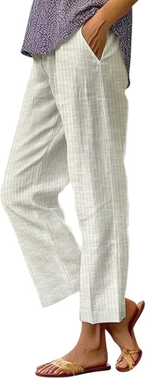 Drawstring Linen Pants Women Floral Cotton Linen Casual Pants Black Linen Pants Women Cropped Linen Pants Women