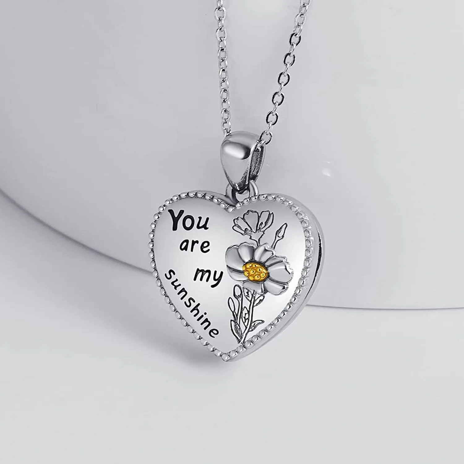 Dreamboat Personalized Heart Locket Necklace for Women 925 Sterling Silver Custom You Are My Sunshine Lockets Pendant That Holds Pictures Photo Keepsake Jewelry Gifts
