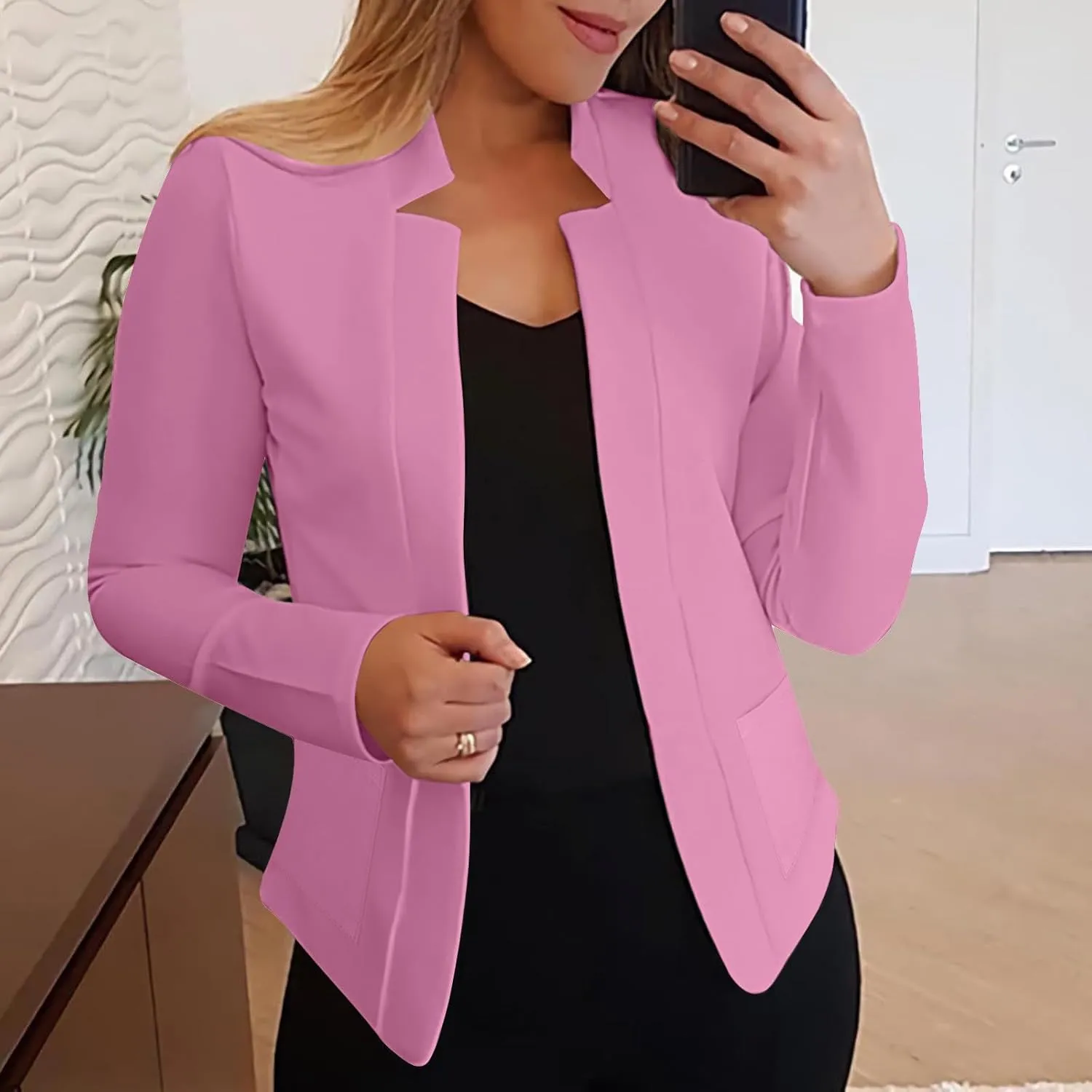 Dressy Open Front Blazer Jackets Notched Collar Long Sleeve Open Front Work Office Business Blazers with Pockets