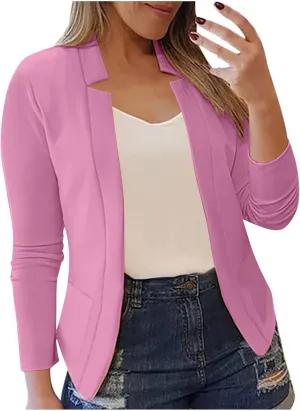 Dressy Open Front Blazer Jackets Notched Collar Long Sleeve Open Front Work Office Business Blazers with Pockets