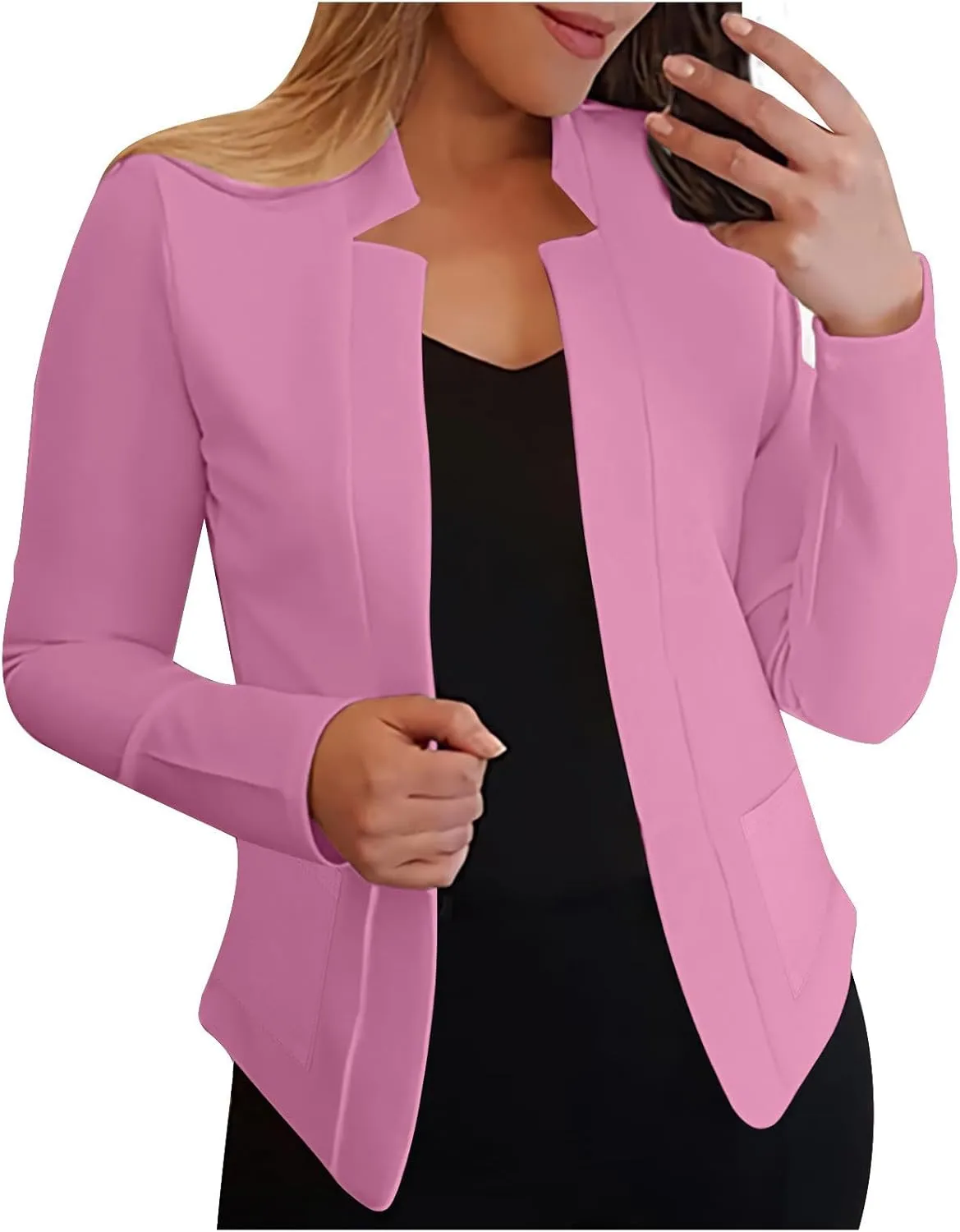 Dressy Open Front Blazer Jackets Notched Collar Long Sleeve Open Front Work Office Business Blazers with Pockets