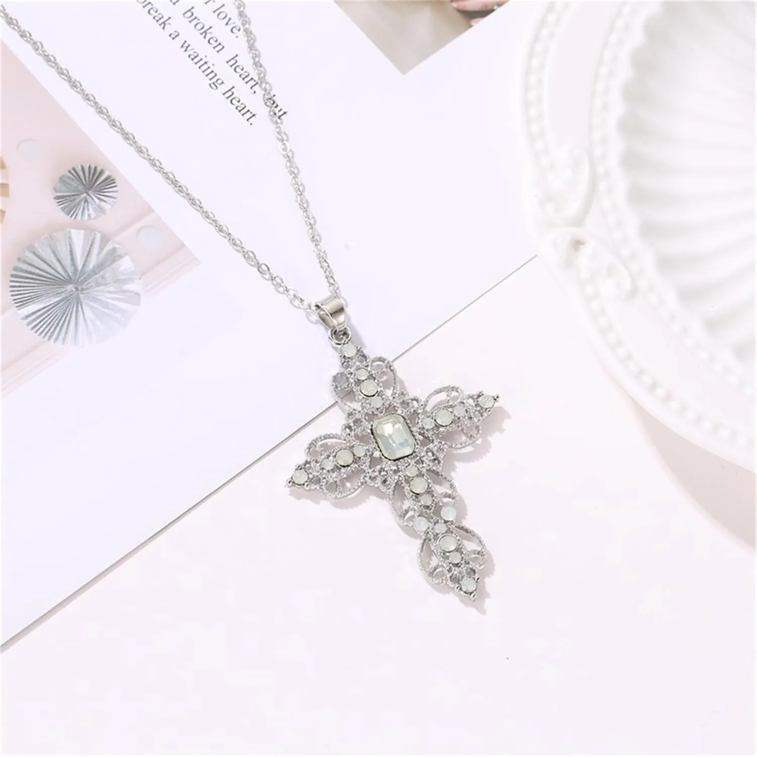 Dreuyet Bohemian Cross Necklaces for Women Dainty Vintage Alloy CZ Cross Pendant Necklaces Charm Gothic Religious Necklace