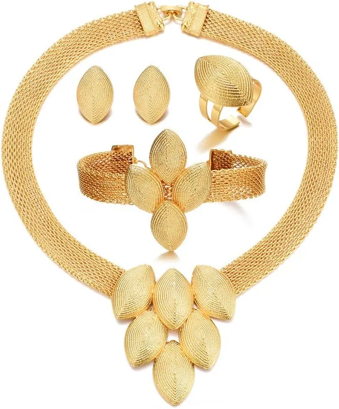 Dubai Gold Jewelry Sets for Women 24K Gold Plated Costume Jewelry for Women Prom Jewelry Sets Valentines Anniversary Birthday Gifts