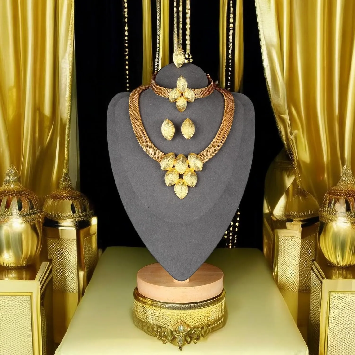 Dubai Gold Jewelry Sets for Women 24K Gold Plated Costume Jewelry for Women Prom Jewelry Sets Valentines Anniversary Birthday Gifts