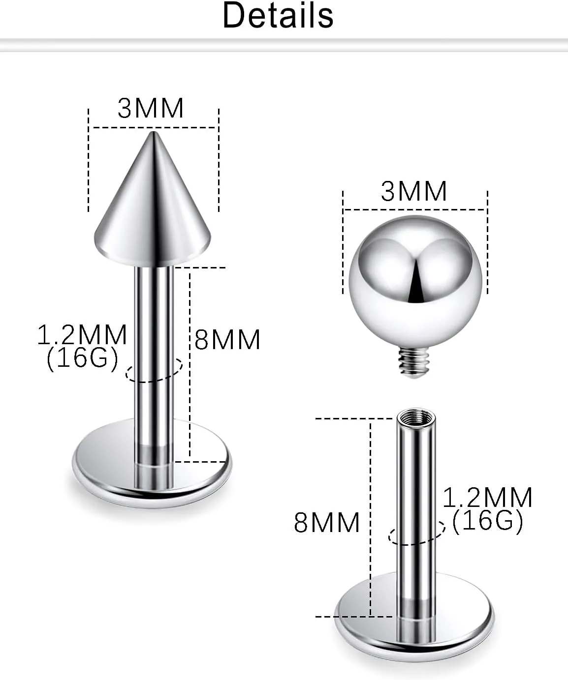 Dyknasz 16G Labret Jewelry Internally Threaded Titanium Snake Bite Piercing Jewelry Lip Rings Studs Monroe Medusa Piercing Jewelry for Women Men