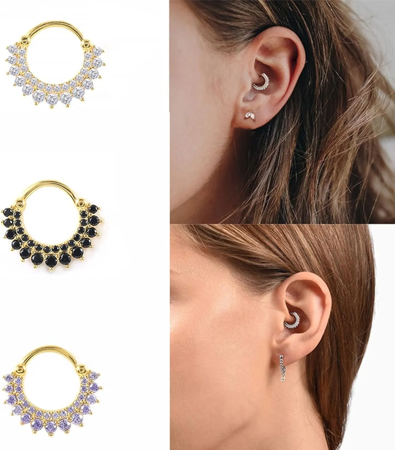 Ear Piercing Jewelry, Sterling Silver Body Piercing Jewelry 1Pc Nose Ring 1mm Thickness White Round Cubic Zirconia Flower Piercing Jewelry Gift