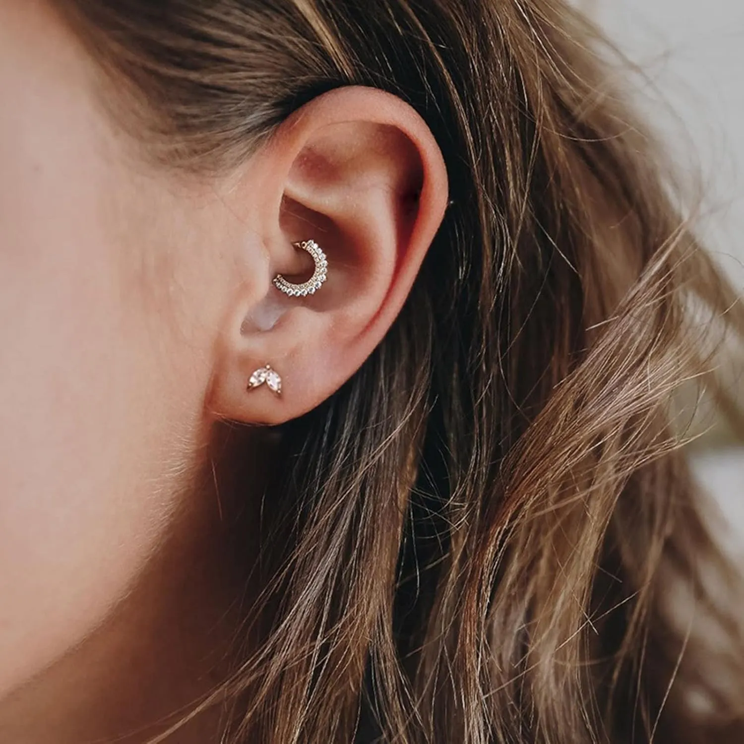 Ear Piercing Jewelry, Sterling Silver Body Piercing Jewelry 1Pc Nose Ring 1mm Thickness White Round Cubic Zirconia Flower Piercing Jewelry Gift