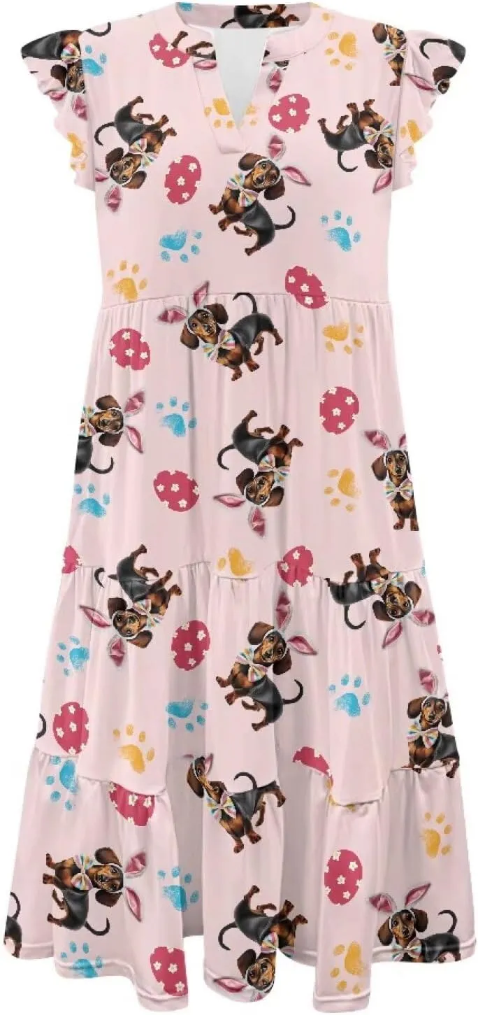 Easter Dress for Women Plus Size Cute Summer Dresses Tiered Midi Sun Dress Ruffle Sleeve V Neck Dress S-2XL