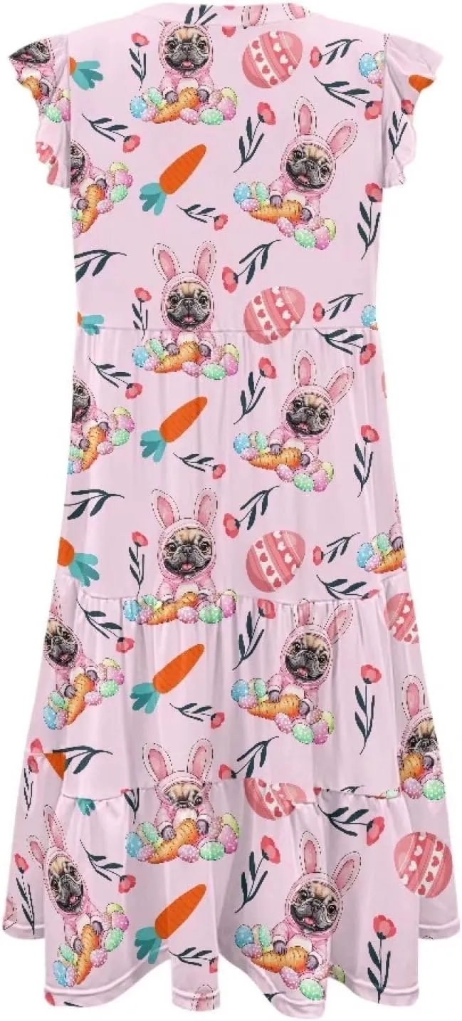 Easter Dress for Women Plus Size Cute Summer Dresses Tiered Midi Sun Dress Ruffle Sleeve V Neck Dress S-2XL