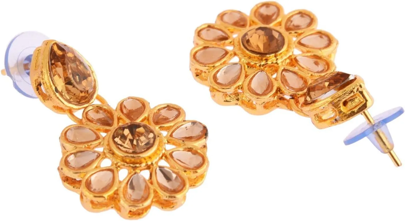Efulgenz Kundan Choker Necklace Indian Jewelry Sets for Women Bollywood Jewelry Choker Kundan Floral Crystal Necklace Earrings Wedding Bridal Jewelry Set