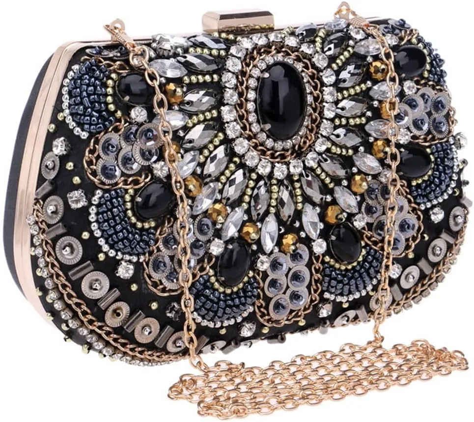 Embroidery Beading Women Evening Bags Handmade Diamonds Clutch Bags Shoulder Chain Handbags Shoulder Bag
