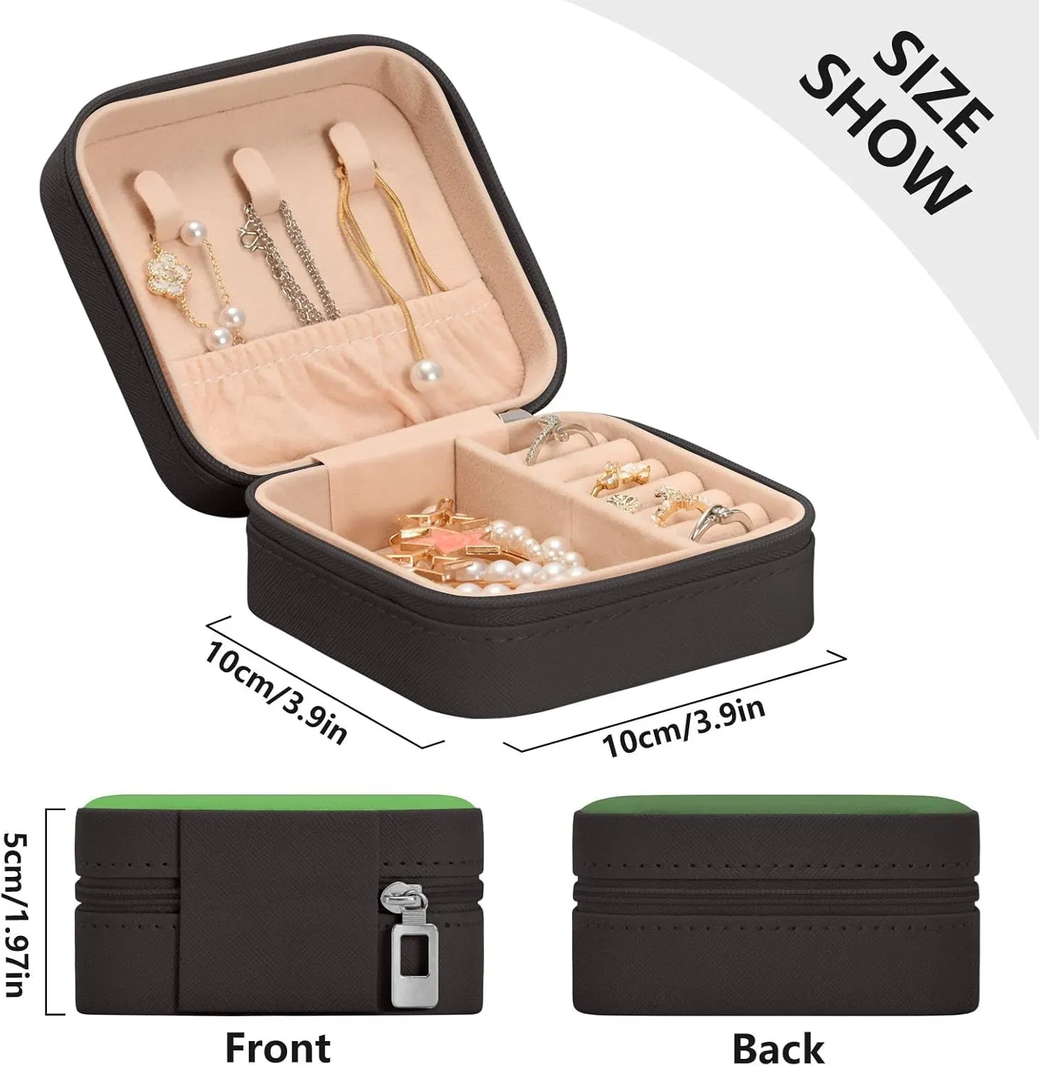 Emelivor Greem Gradient Custom Travel Jewelry Case PU Leather Personalized Portable Jewelry Box Travel Jewelry Organizer Small Jewelry Box for Ring Earring Gifts Necklace Display Box Holder for Women