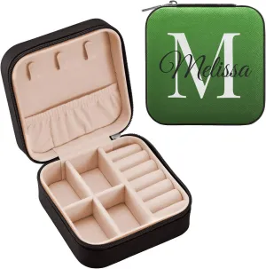 Emelivor Greem Gradient Custom Travel Jewelry Case PU Leather Personalized Portable Jewelry Box Travel Jewelry Organizer Small Jewelry Box for Ring Earring Gifts Necklace Display Box Holder for Women