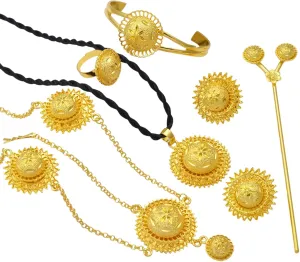 Ethiopian Jewelry for Women Set Ethiopian Jewelry sets Round Necklace Earrings Bracelet Ring Head-Chain Eritrean Traditional Wedding Ethiopian Traditional Jewelry