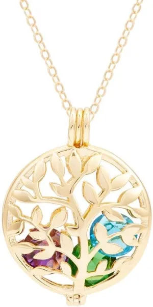 EVE'S ADDICTION Personalized Gold Tone Family Tree 4mm Birthstone Locket (16 inch chain) - Personalized Lockets for Mom - Birthstone Family Tree Pendant - Gifts for Mom