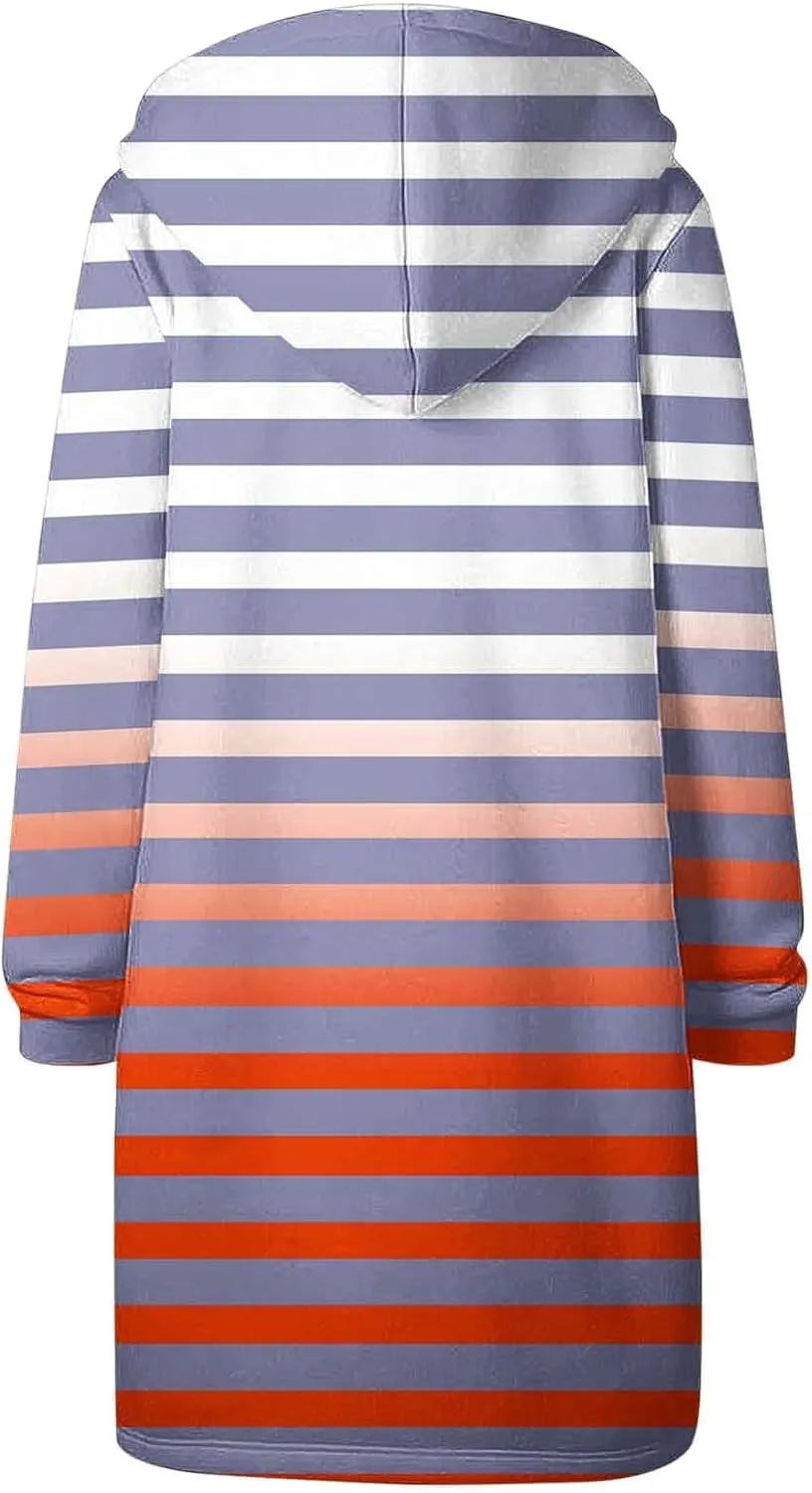 Fall Jackets for Women 2024 Casual Loose Striped Hoodies Long Sleeve Comfy Fit Winter Coats Outerwear