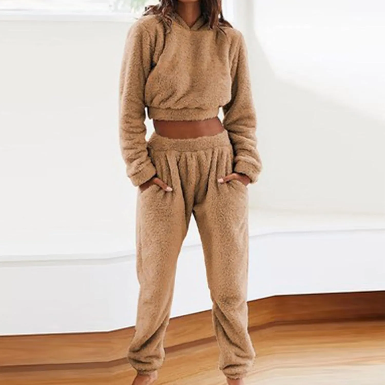 Fall Winter Outfits for Women 2 Piece Home Lounge Wear Sets Clothes Flannel Coral Velvet Pajama Tops and Pants