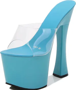 F&A LOVING Women's Platform Dress Sandal Slip On Slides 6.9in Chunky Heels Party Dancing Club Ballroom